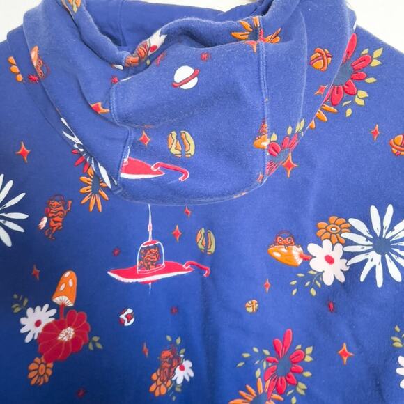 Nike Flower UFO lLub Hoodie XL Sweatshirt Blue Drawstring Embroidered Mushroom - Picture 3 of 10
